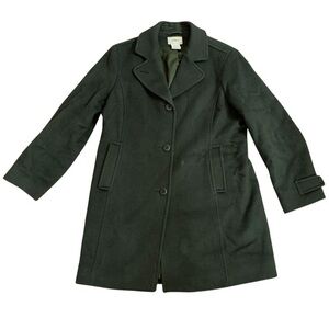 L.L Bean Lambswool Peacoat Women’s 12 PET Classic Winter Coat Army Green Buttons